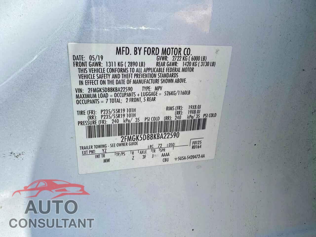 FORD FLEX 2019 - 2FMGK5D88KBA22590