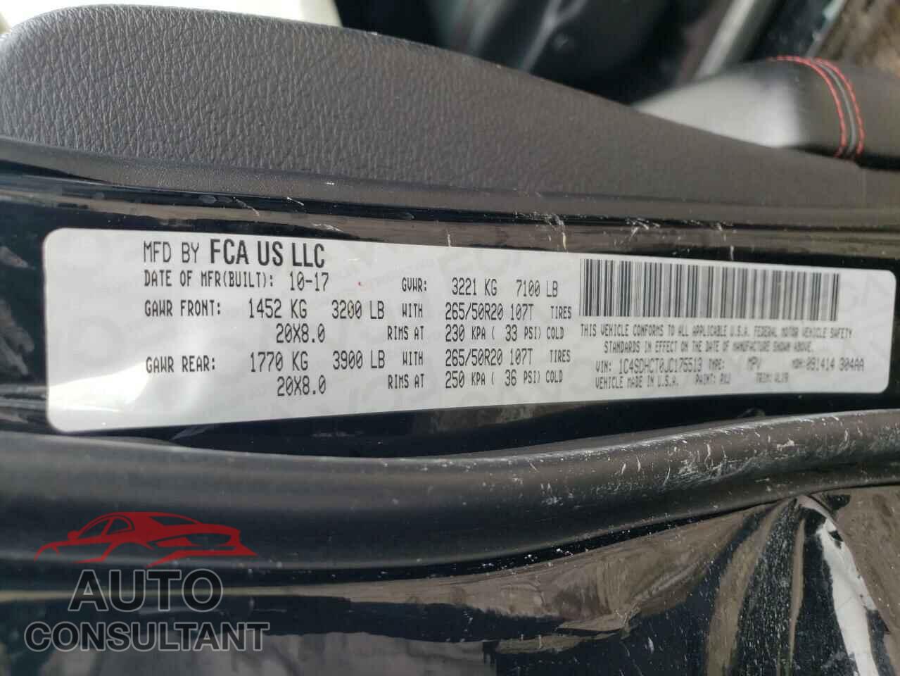 DODGE DURANGO 2018 - 1C4SDHCT0JC175513