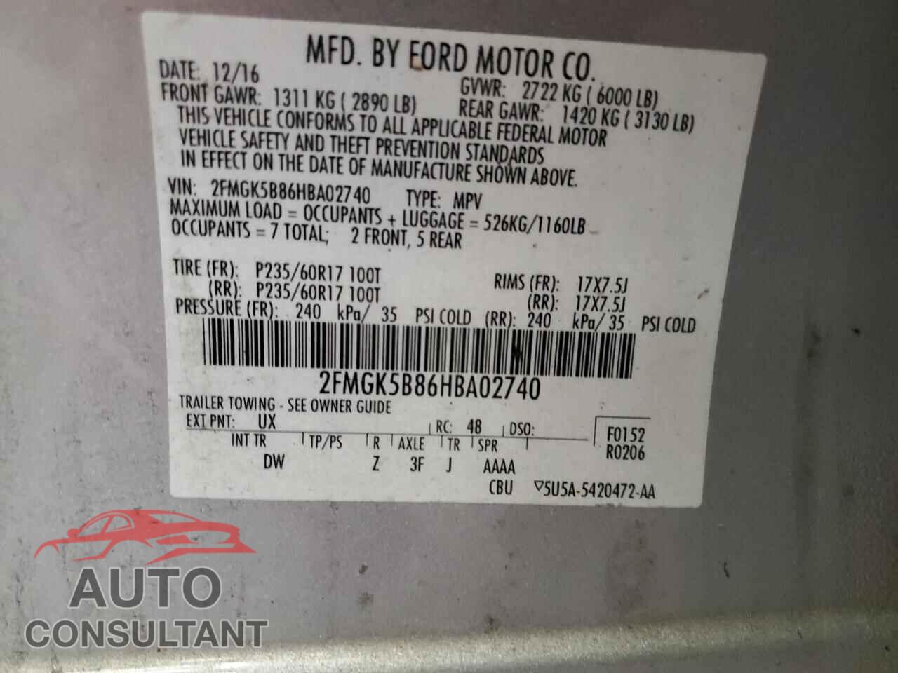 FORD FLEX 2017 - 2FMGK5B86HBA02740