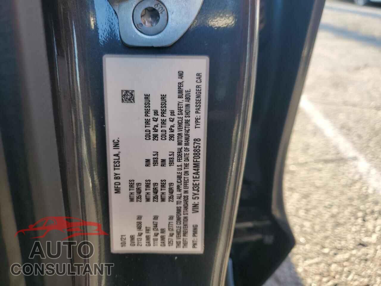 TESLA MODEL 3 2021 - 5YJ3E1EA4MF088578
