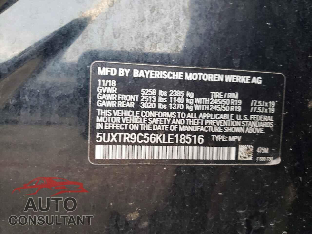 BMW X3 2019 - 5UXTR9C56KLE18516