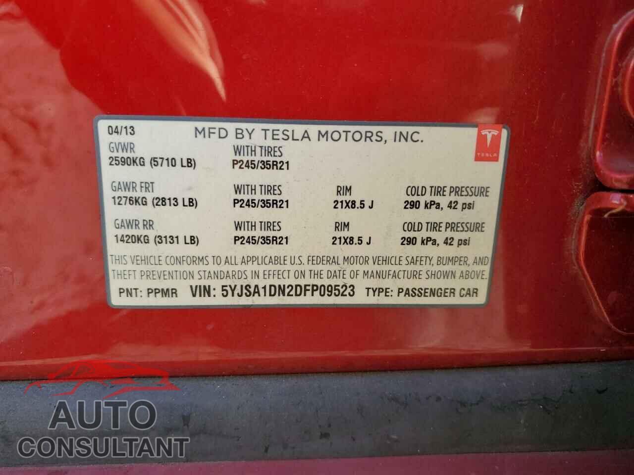 TESLA MODEL S 2013 - 5YJSA1DN2DFP09523