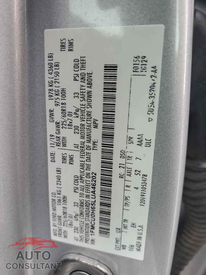 FORD ESCAPE 2020 - 1FMCU0H65LUA46202
