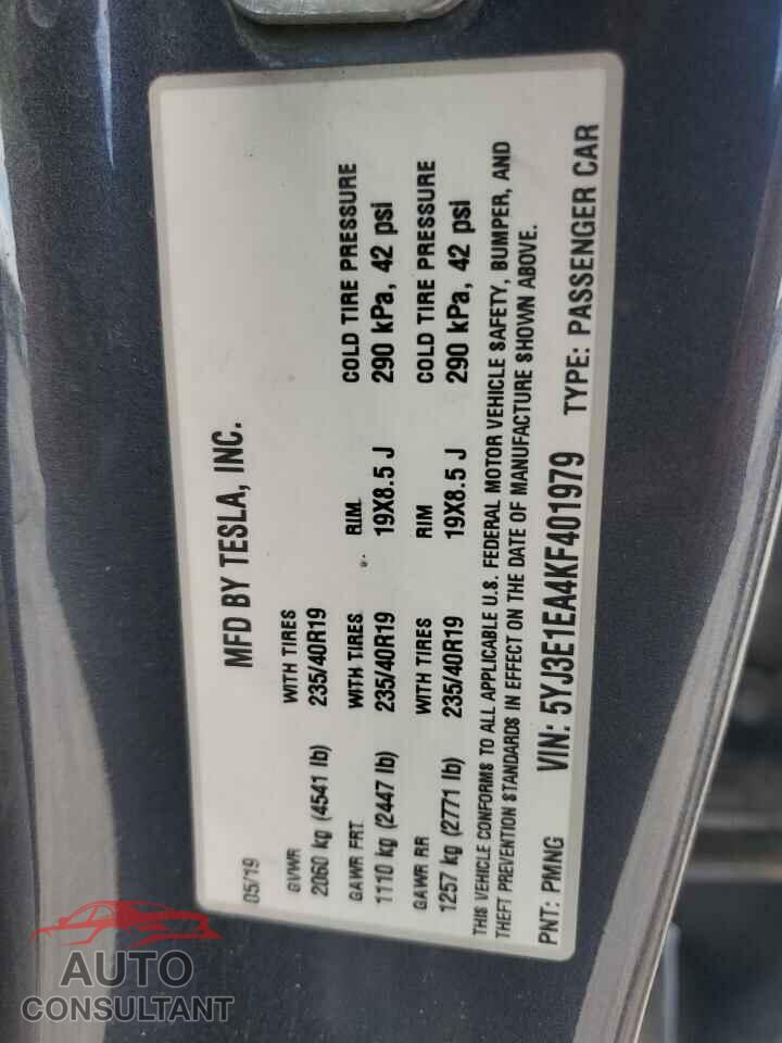 TESLA MODEL 3 2019 - 5YJ3E1EA4KF401979