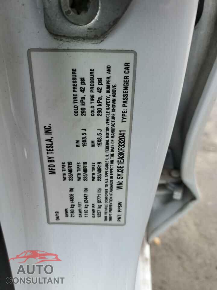 TESLA MODEL 3 2019 - 5YJ3E1EA3KF332041