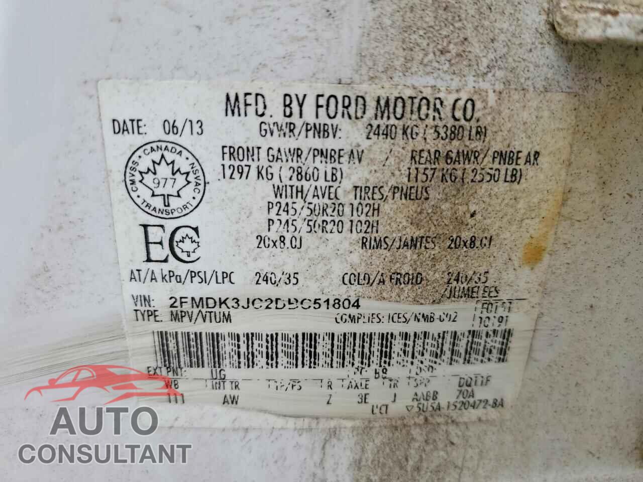 FORD EDGE 2013 - 2FMDK3JC2DBC51804