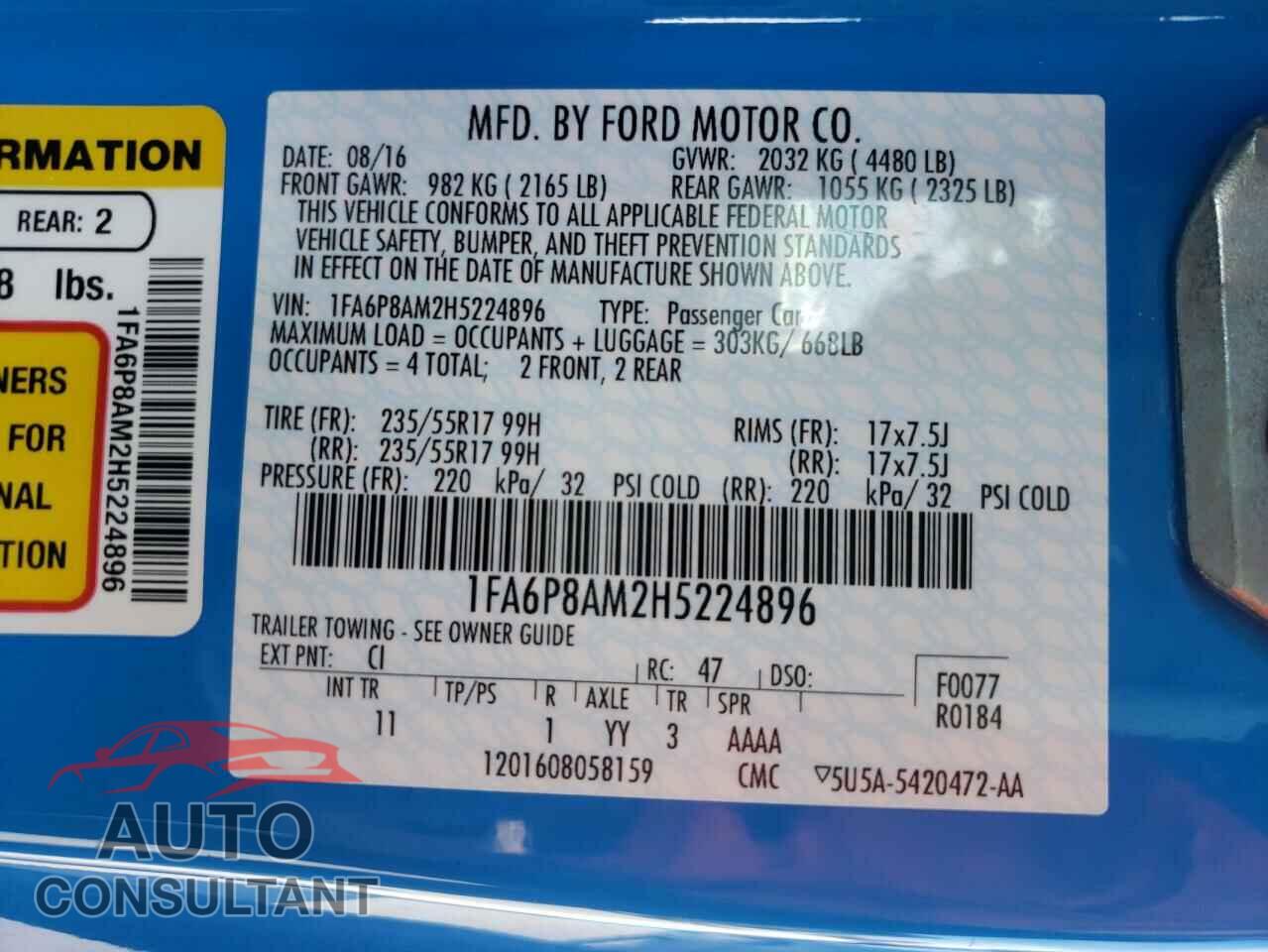 FORD MUSTANG 2017 - 1FA6P8AM2H5224896