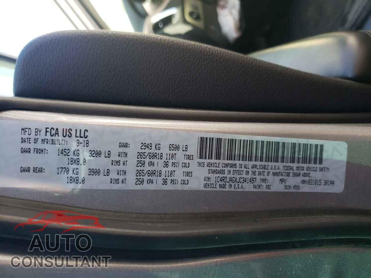 DODGE DURANGO 2018 - 1C4RDJAGXJC341497