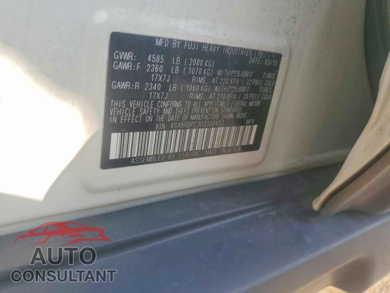 SUBARU OUTBACK 2013 - 4S4BRBPC3D3300433