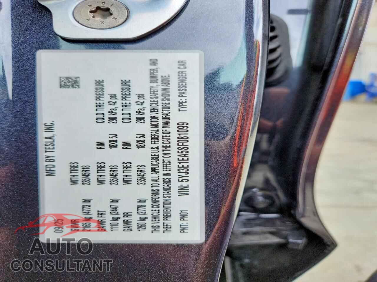 TESLA MODEL 3 2025 - 5YJ3E1EA5SF081099