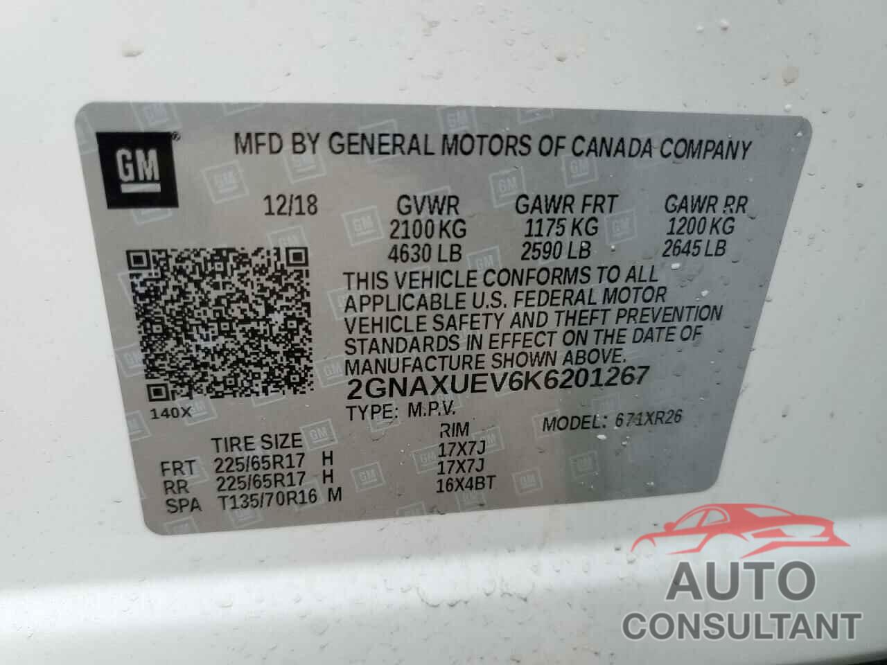 CHEVROLET EQUINOX 2019 - 2GNAXUEV6K6201267