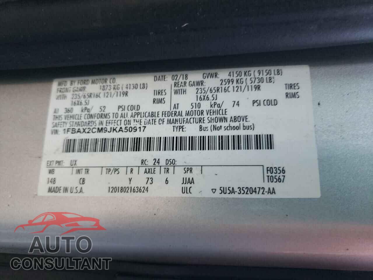 FORD TRANSIT 2018 - 1FBAX2CM9JKA50917