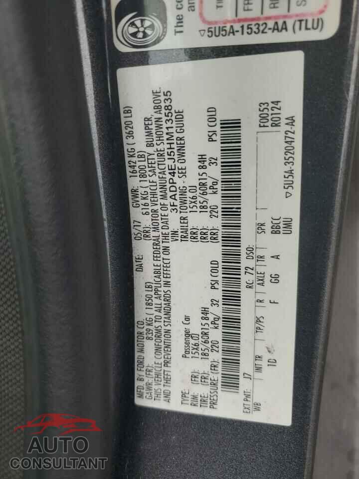 FORD FIESTA 2017 - 3FADP4EJ5HM135835