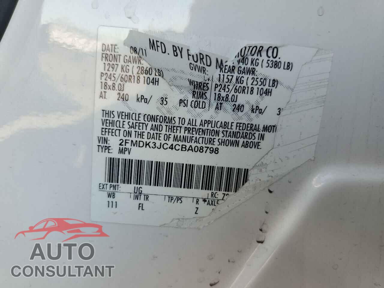 FORD EDGE 2012 - 2FMDK3JC4CBA08798