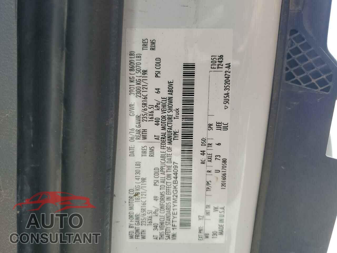 FORD TRANSIT 2016 - 1FTYE1YM2GKB44097