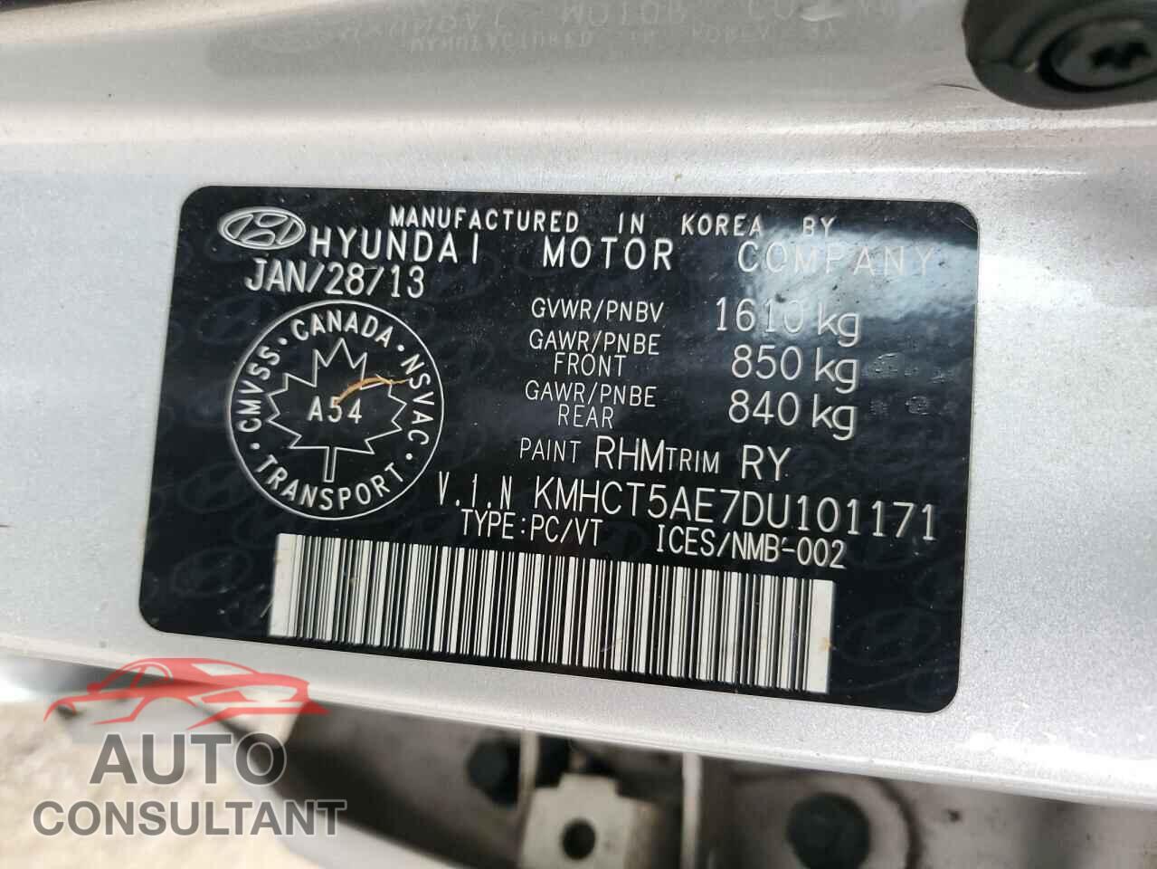 HYUNDAI ACCENT 2013 - KMHCT5AE7DU101171