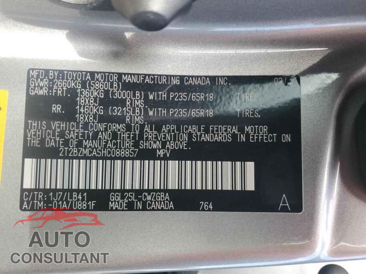 LEXUS RX350 2017 - 2T2BZMCA5HC088857