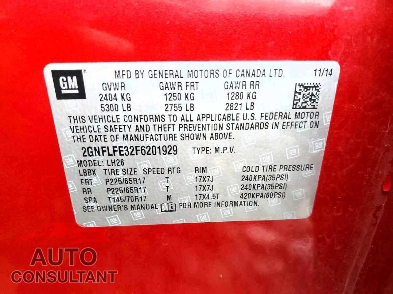 CHEVROLET EQUINOX 2015 - 2GNFLFE32F6201929