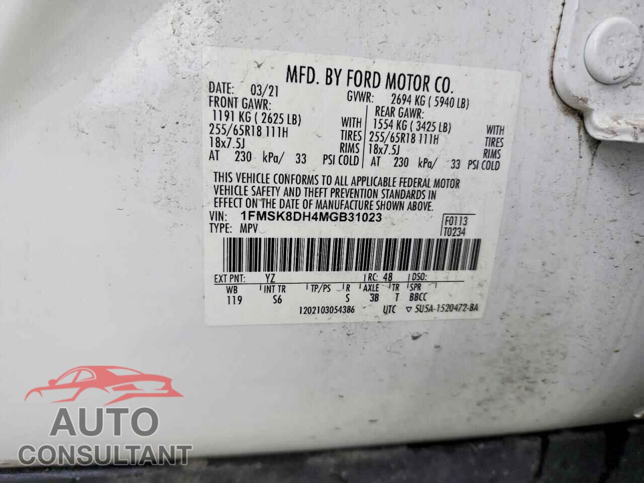 FORD EXPLORER 2021 - 1FMSK8DH4MGB31023