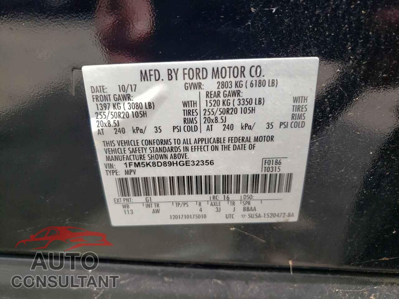 FORD EXPLORER 2017 - 1FM5K8D89HGE32356