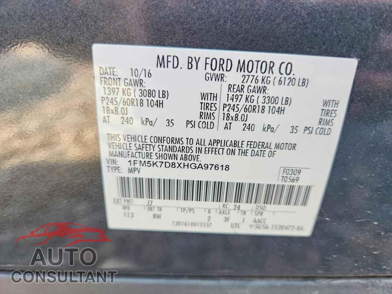 FORD EXPLORER 2017 - 1FM5K7D8XHGA97618