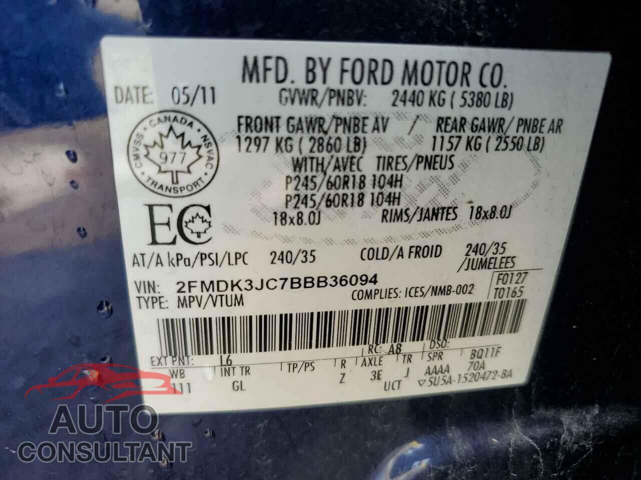 FORD EDGE 2011 - 2FMDK3JC7BBB36094