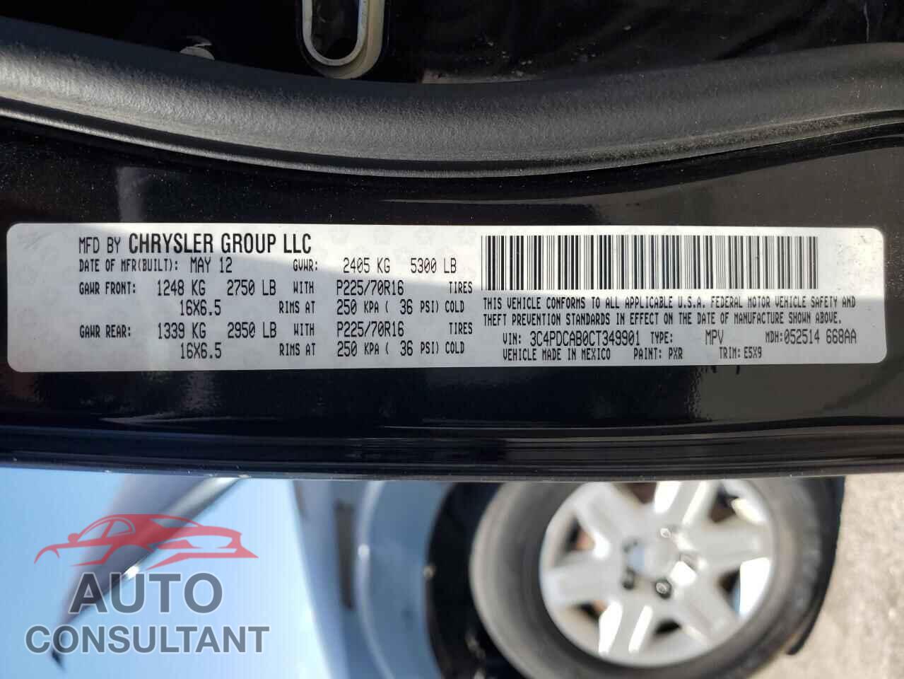 DODGE JOURNEY 2012 - 3C4PDCAB0CT349901