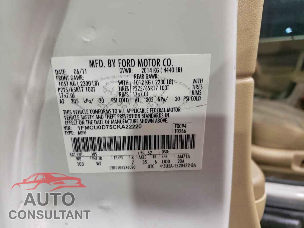 FORD ESCAPE 2012 - 1FMCU0D75CKA22220