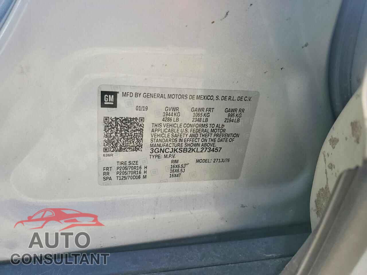CHEVROLET TRAX 2019 - 3GNCJKSB2KL273457