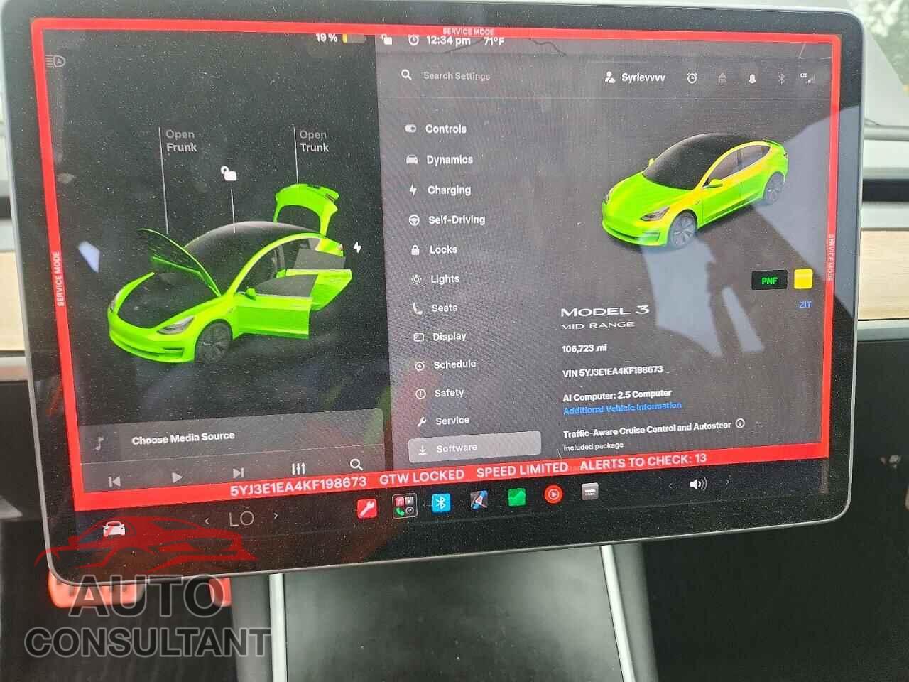 TESLA MODEL 3 2019 - 5YJ3E1EA4KF198673