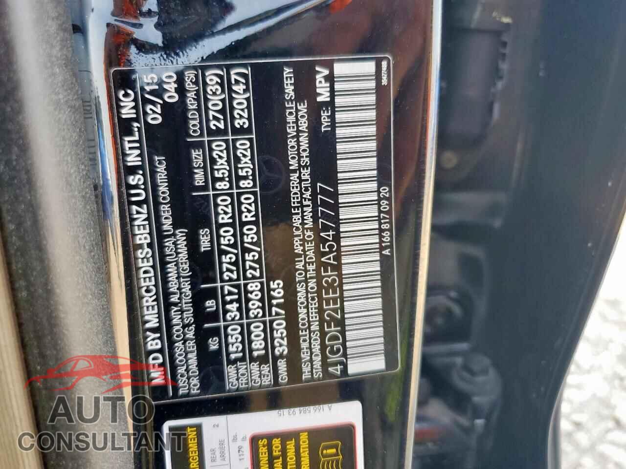 MERCEDES-BENZ GL-CLASS 2015 - 4JGDF2EE3FA547777