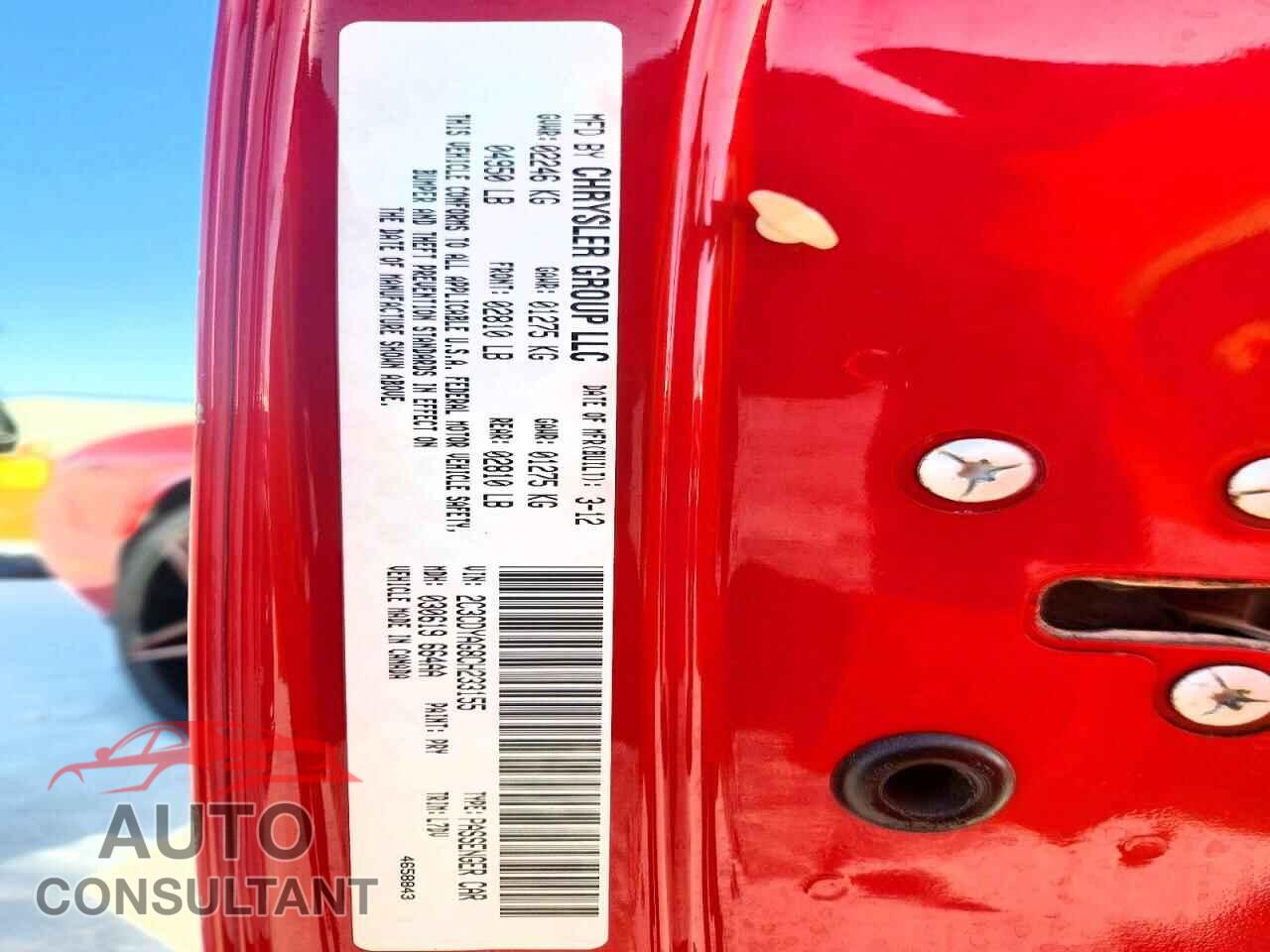 DODGE CHALLENGER 2012 - 2C3CDYAG8CH233155