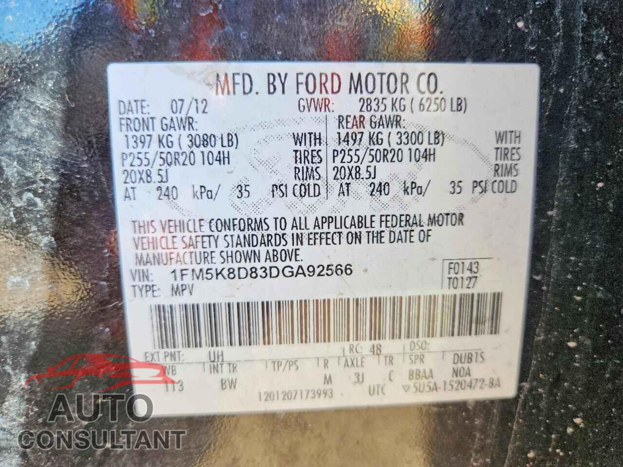 FORD EXPLORER 2013 - 1FM5K8D83DGA92566