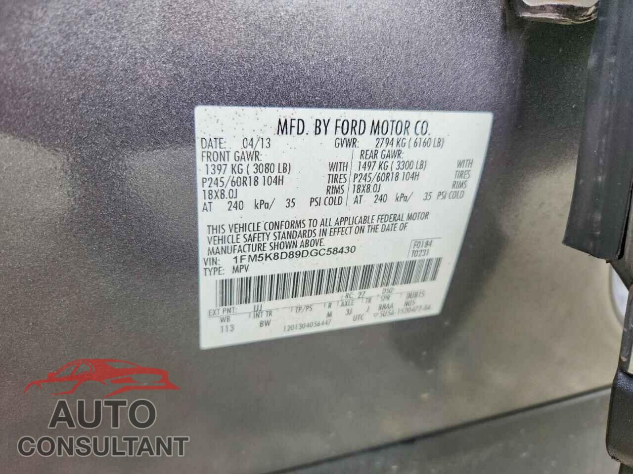 FORD EXPLORER 2013 - 1FM5K8D89DGC58430