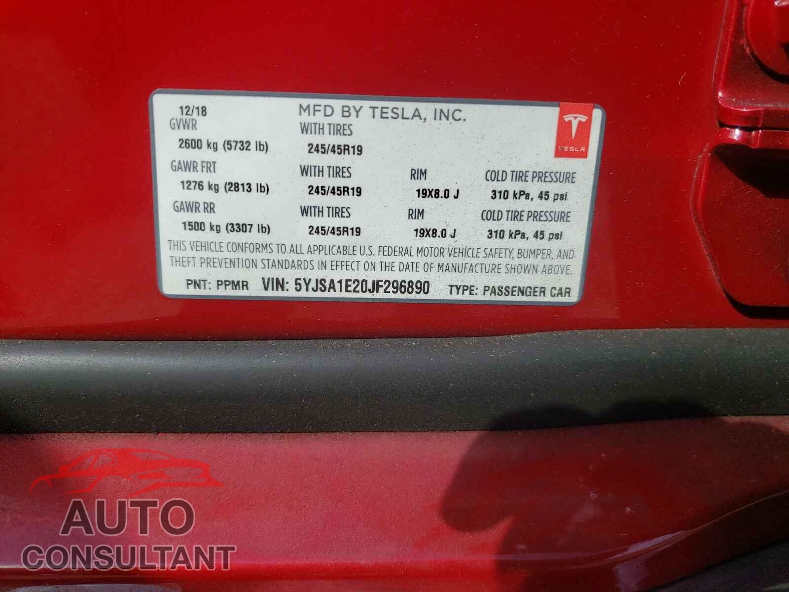 TESLA MODEL S 2018 - 5YJSA1E20JF296890