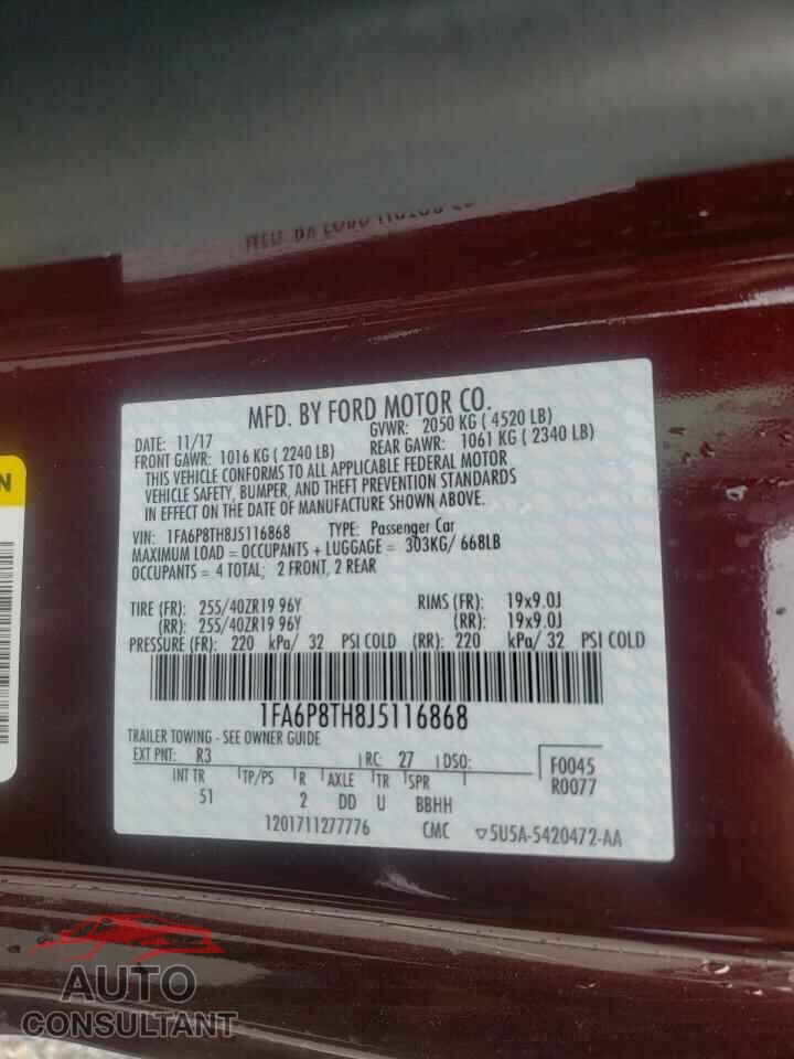 FORD MUSTANG 2018 - 1FA6P8TH8J5116868