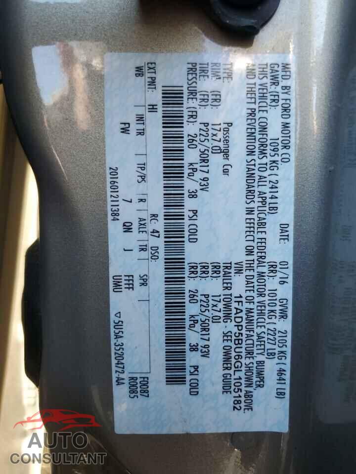FORD CMAX 2016 - 1FADP5BU6GL105182