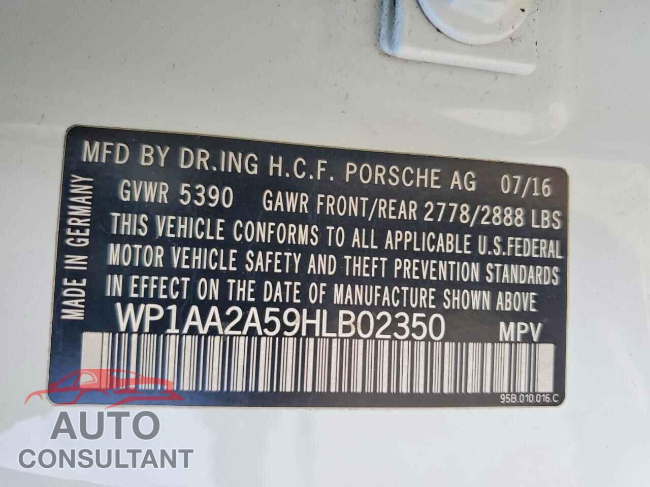 PORSCHE MACAN 2017 - WP1AA2A59HLB02350