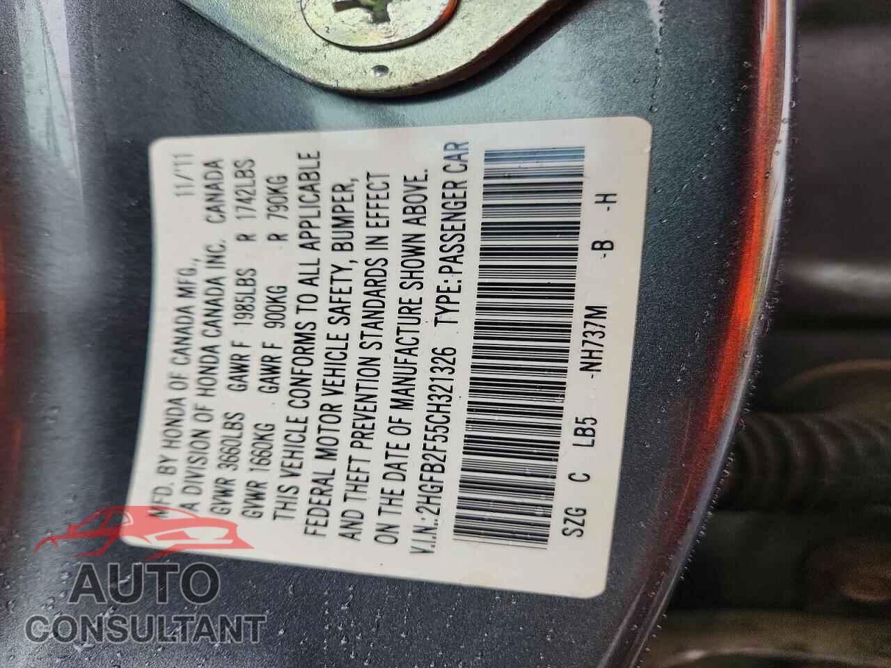 HONDA CIVIC 2012 - 2HGFB2F55CH321326