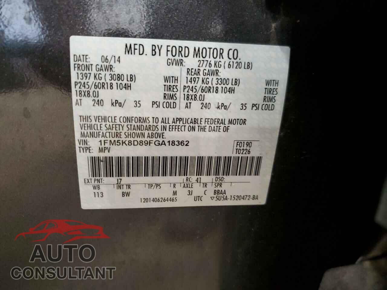 FORD EXPLORER 2015 - 1FM5K8D89FGA18362