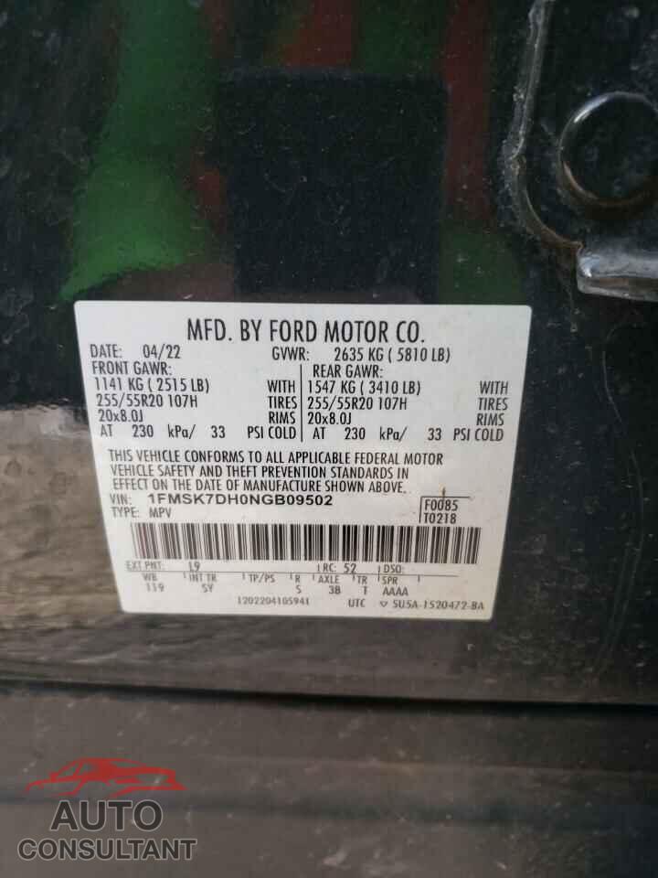 FORD EXPLORER 2022 - 1FMSK7DH0NGB09502