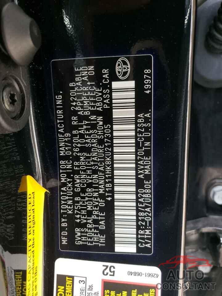 TOYOTA CAMRY 2019 - 4T1B11HK8KU217305