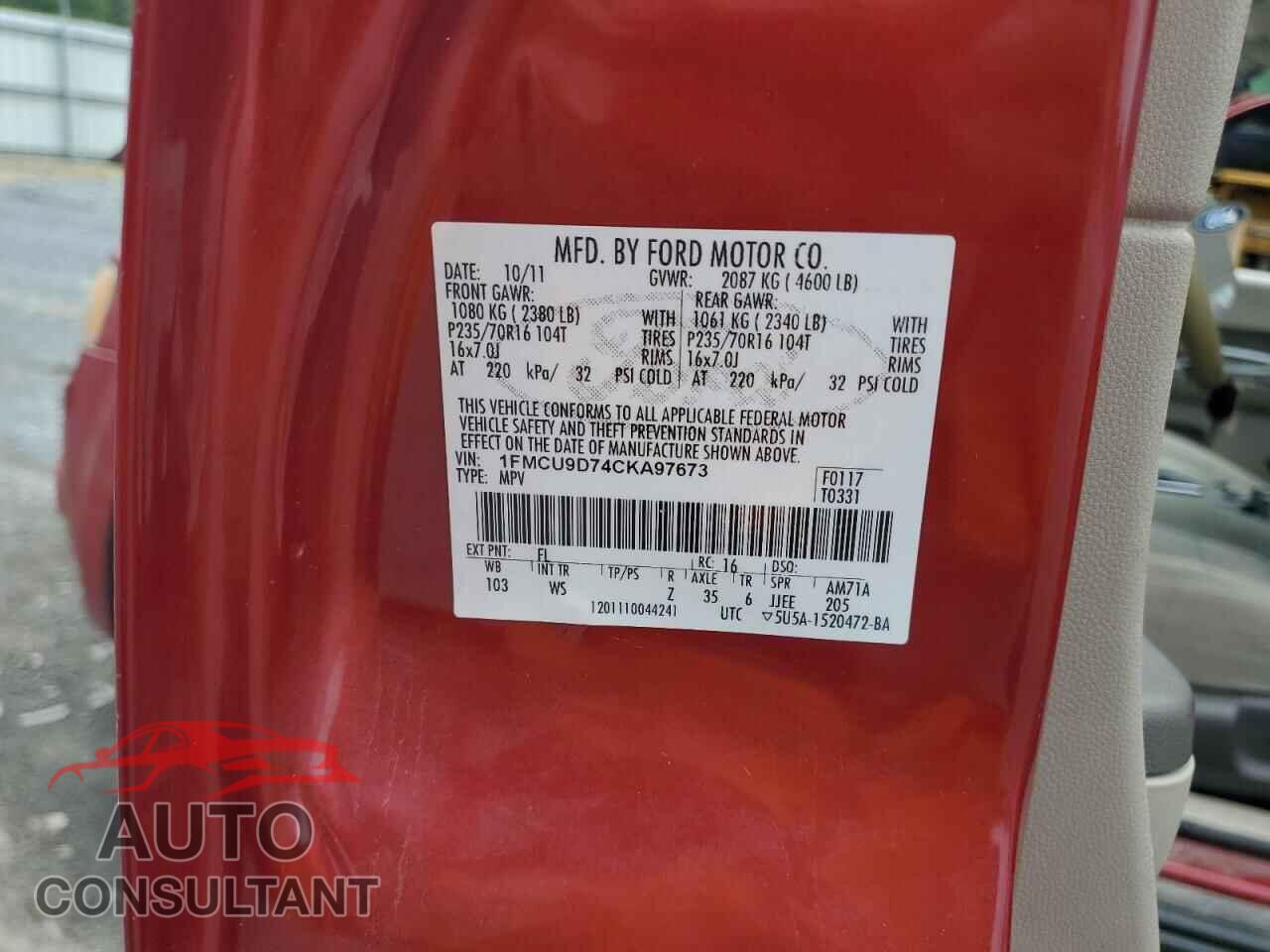 FORD ESCAPE 2012 - 1FMCU9D74CKA97673