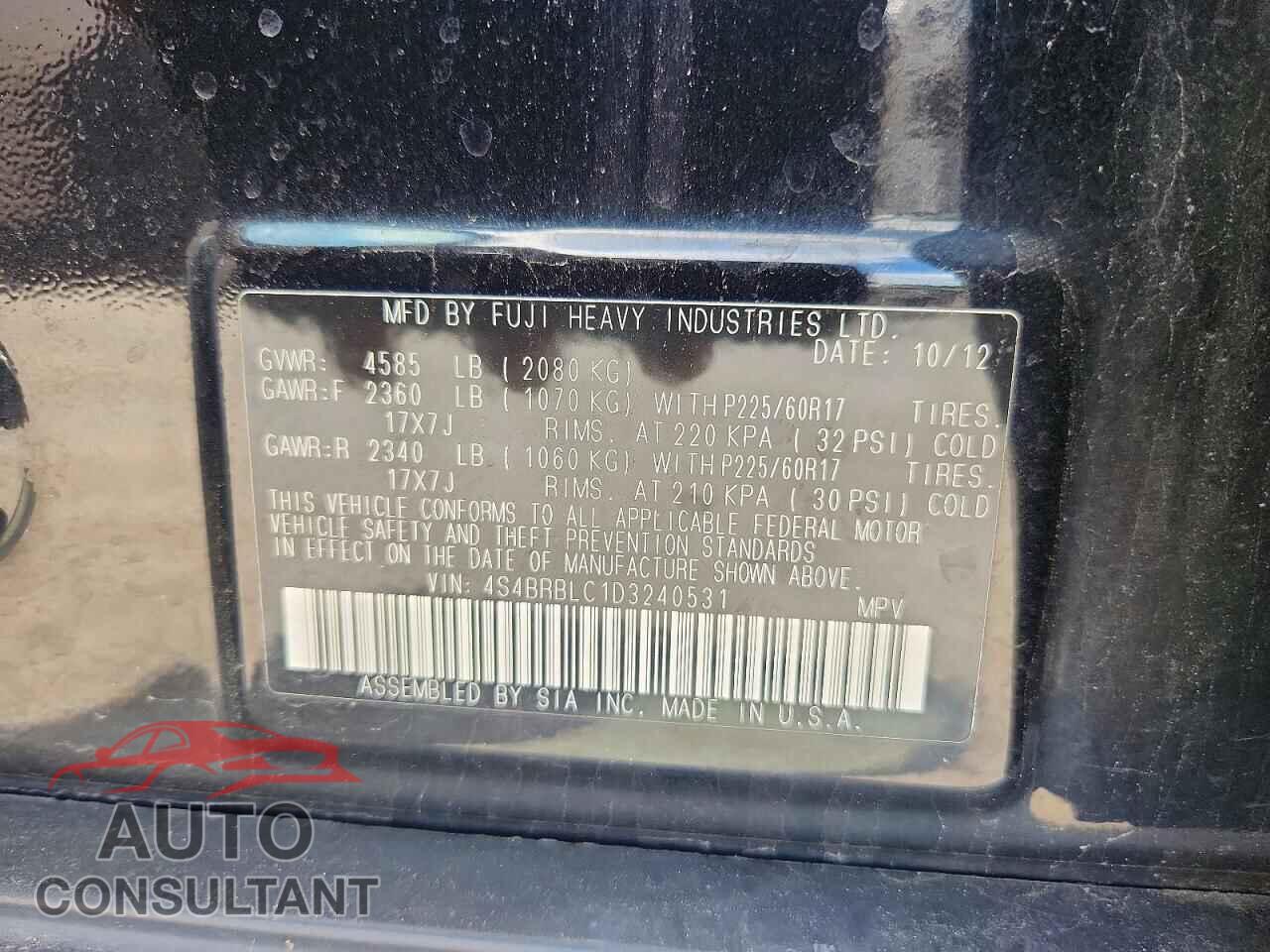 SUBARU OUTBACK 2013 - 4S4BRBLC1D3240531