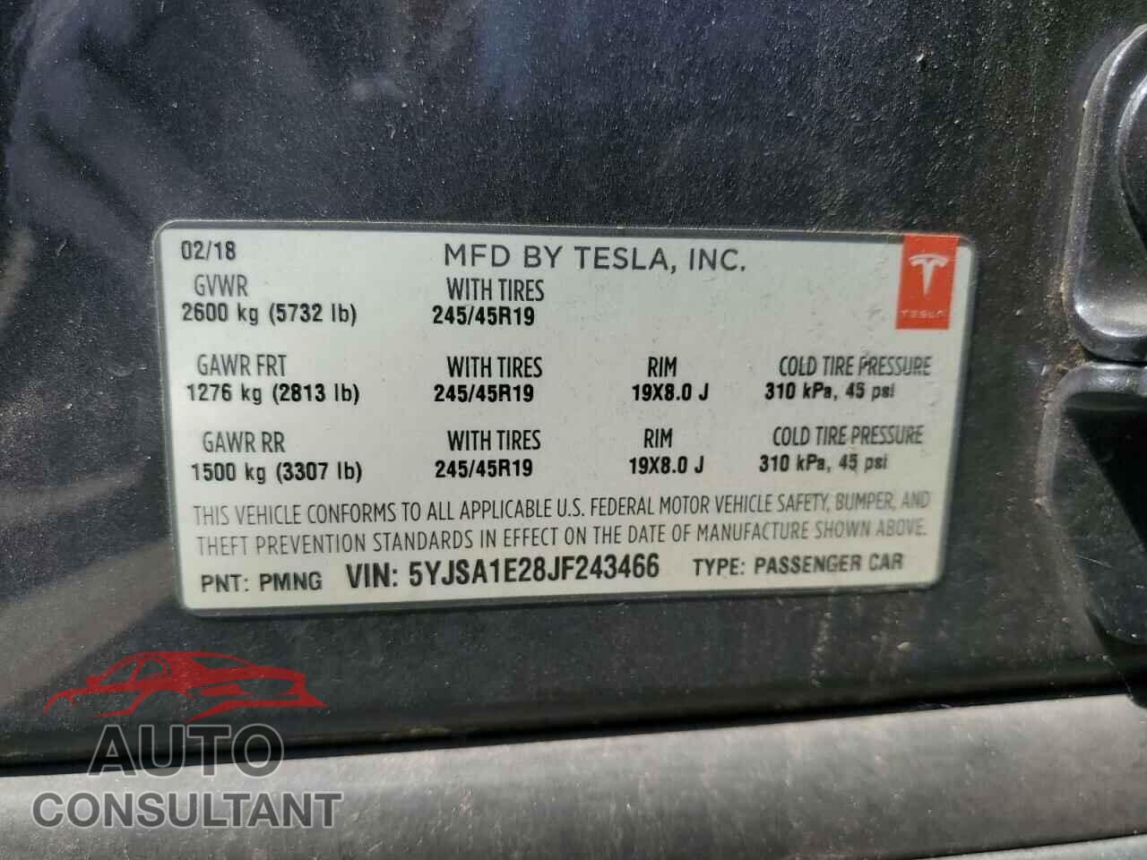 TESLA MODEL S 2018 - 5YJSA1E28JF243466
