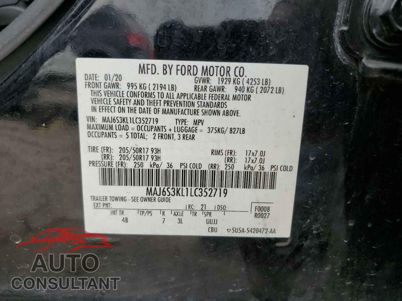 FORD ECOSPORT 2020 - MAJ6S3KL1LC352719