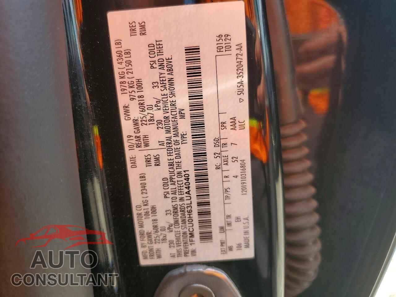 FORD ESCAPE 2020 - 1FMCU0H63LUA40401