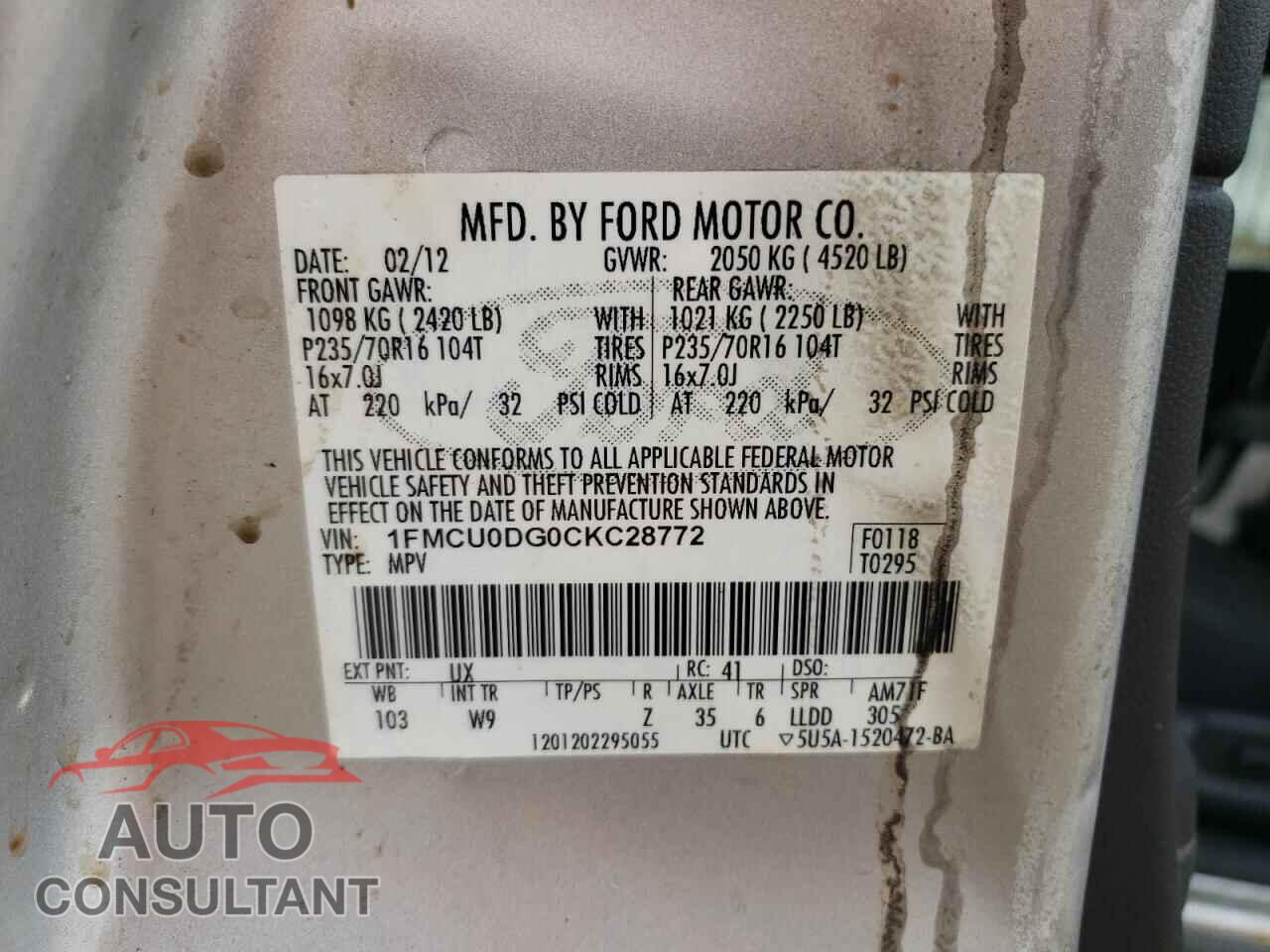 FORD ESCAPE 2012 - 1FMCU0DG0CKC28772