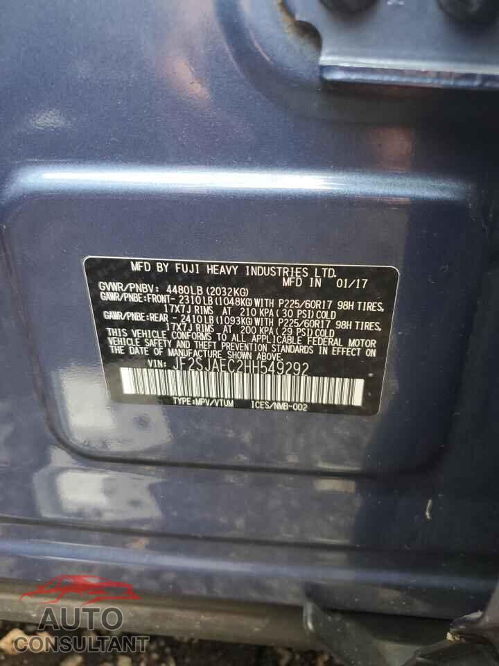 SUBARU FORESTER 2017 - JF2SJAEC2HH549292