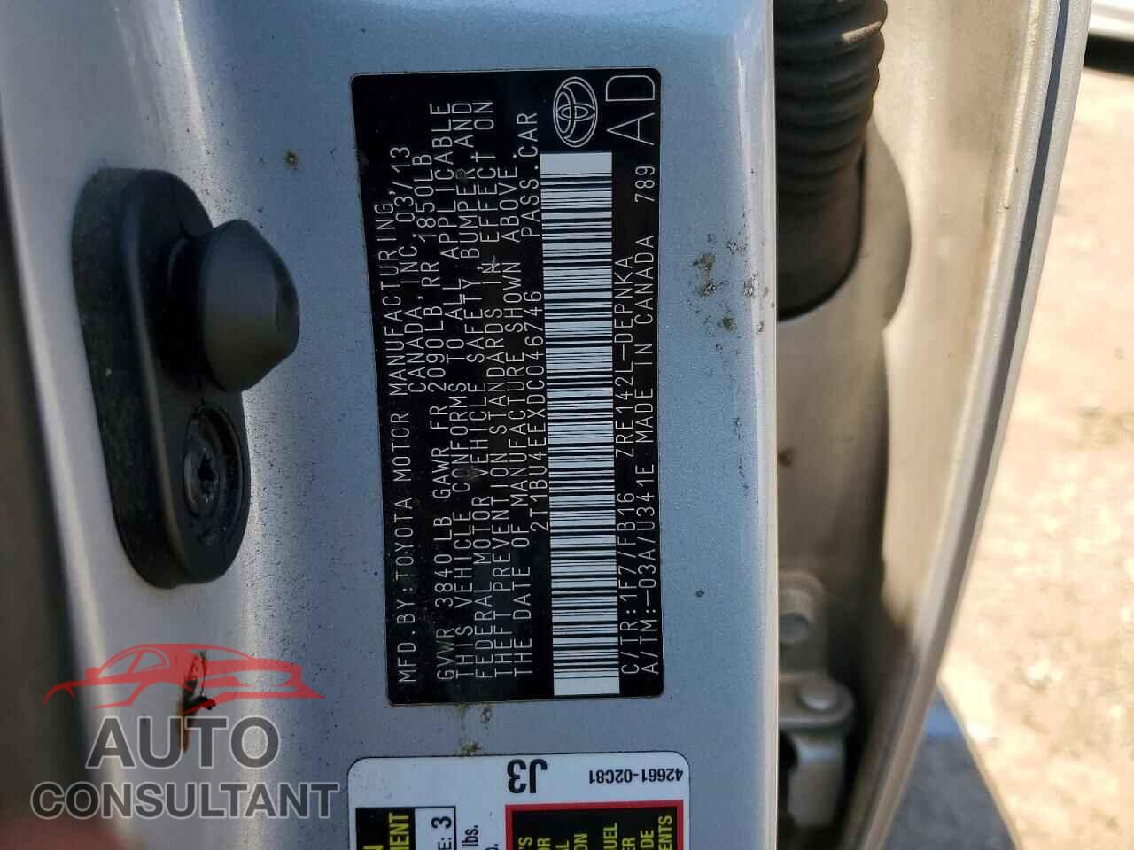 TOYOTA COROLLA 2013 - 2T1BU4EEXDC046746